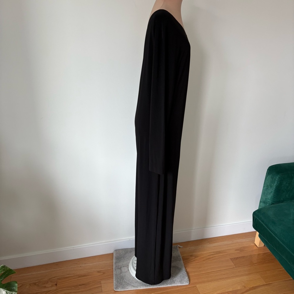 NORMA KAMALI Long Sleeve Drop Shoulder Black Slinky Jersey Jumpsuit EUC Size L - Picture 5 of 11